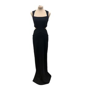 Nicole Miller Black Side Cutout Maxi Dress Gold Zipper Formal Size 10 USA *READ